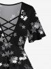 Plus Size Star Sparkling Sequin 3D Print Lattice Crisscross Flare Sleeve T-shirt -  