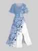 Flower Leaf Colorblock Print Plus Size Matching Hawaii Beach Outfit For Couples -  