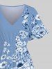 Flower Leaf Colorblock Print Plus Size Matching Hawaii Beach Outfit For Couples -  
