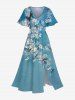 Flowers Branch Swallow Print Plus Size Matching Hawaii Beach Outfit For Couples -  