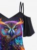 Galaxy Colorful Owl Star Glitter 3D Print Plus Size Matching Set -  