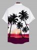 Plus Size Coconut Tree Sunset Sailboat Colorblock Print Buttons Pocket Hawaii Shirt For Men -  