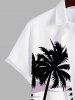 Plus Size Coconut Tree Sunset Sailboat Colorblock Print Buttons Pocket Hawaii Shirt For Men -  