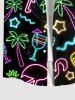 Plus Size Neon Flamingo Coconut Tree Pineapple Stars Juice Print Hawaii Button Pocket Shirt For Men -  
