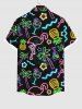 Plus Size Neon Flamingo Coconut Tree Pineapple Stars Juice Print Hawaii Button Pocket Shirt For Men -  