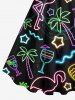 Plus Size Neon Flamingo Coconut Tree Pineapple Stars Juice Print Hawaii A Line Tank Dress -  
