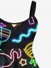 Plus Size Neon Flamingo Coconut Tree Pineapple Stars Juice Print Hawaii A Line Tank Dress -  