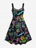 Robe Pin-up Néon Etoile Flamant et Ananas Imprimés de Grande Taille - Noir 5X