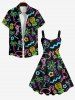 Robe Pin-up Néon Etoile Flamant et Ananas Imprimés de Grande Taille - Noir 5X