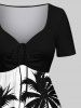 Plus Size Coconut Tree Sunset Sailboat Colorblock Print Hawaii Cinched Dress -  