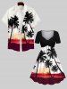 Plus Size Coconut Tree Sunset Sailboat Colorblock Print Hawaii Cinched Dress -  