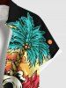 Chemise de Plage Boutonnée Crâne D'Océan et Arbre Imprimés Grande Taille avec Poche - Noir M