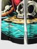 Plus Size Skull Coconut Tree Sea Beach Print Hawaii Button Pocket Shirt For Men -  