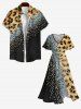 Plus Size Leopard Colorblock Sparkling Sequin 3D Print Buttons Pocket Shirt For Men -  