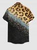 Plus Size Leopard Colorblock Sparkling Sequin 3D Print Buttons Pocket Shirt For Men -  