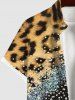 Plus Size Leopard Colorblock Sparkling Sequin 3D Print Buttons Pocket Shirt For Men -  