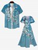 Plus Size Flowers Branch Swallow Print Split Midi Derss -  