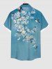 Plus Size Flowers Branch Swallow Print Buttons Pocket Shirt For Men -  