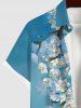 Plus Size Flowers Branch Swallow Print Buttons Pocket Shirt For Men -  