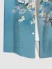 Plus Size Flowers Branch Swallow Print Buttons Pocket Shirt For Men -  