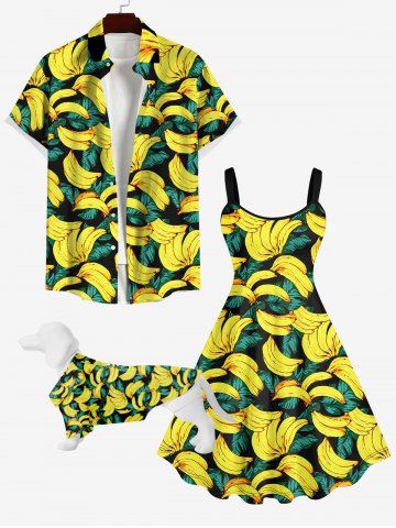 Tropical Leaf Banana Print Hawaii Dog and Owner Matching Outfits - YELLOW