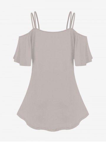 Plus Size Cold Shoulder Painting Cat Print Cami T-shirt