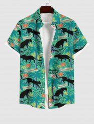 Plus Size Tropical Leaf Flower Leopard Print Buttons Pocket Hawaii Shirt For Men -  