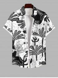 Plus Size Tropical Coconut Tree Fish Print Hawaii Button Pocket Shirt For Men -  