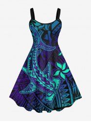 Plus Size Hammerhead Shark Floral Paisley Print Hawaii Tank Dress -  