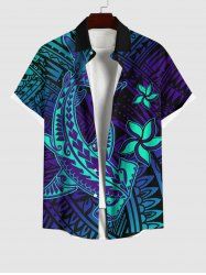 Plus Size Hammerhead Shark Floral Paisley Print Buttons Pocket Hawaii Shirt For Men -  