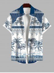Plus Size Ethnic Tribal Pattern Coconut Tree Print Buttons Pocket Hawaii Shirt For Men -  