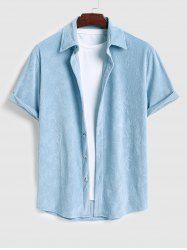 Men's Terry Cloth Butterfly Leaves Floral Pattern Embossed Short Sleeves Shirt -  