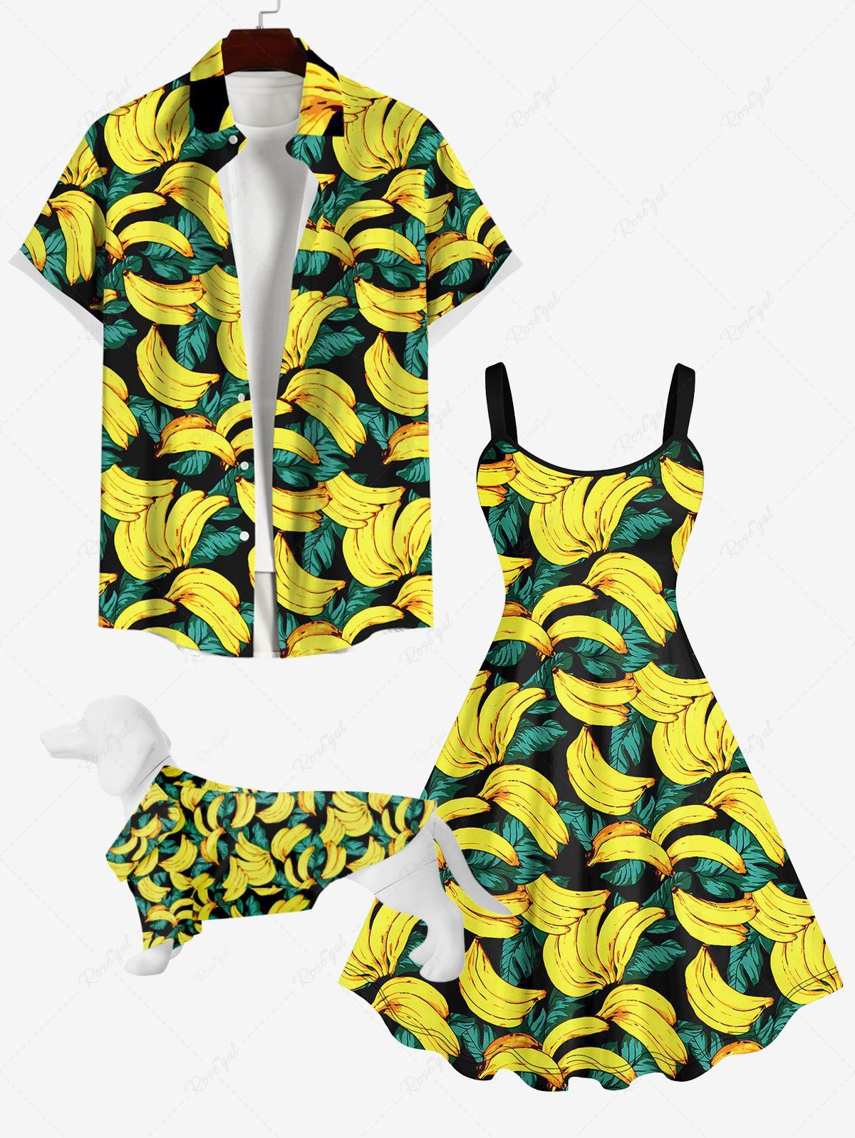 Suite de Cachetage de Chien en Feuilles Tropicales et Sweat Convexe pour Chien Jaune 