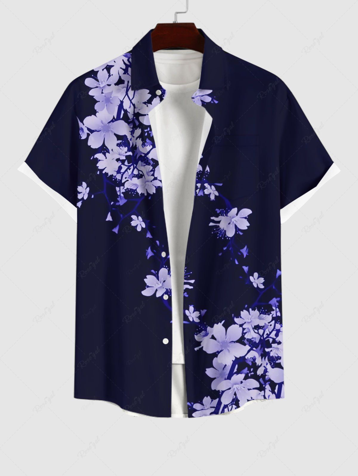 Discount Plus Size Flowers Glitter 3D Print Buttons Pocket Hawaii Shirt For Men  