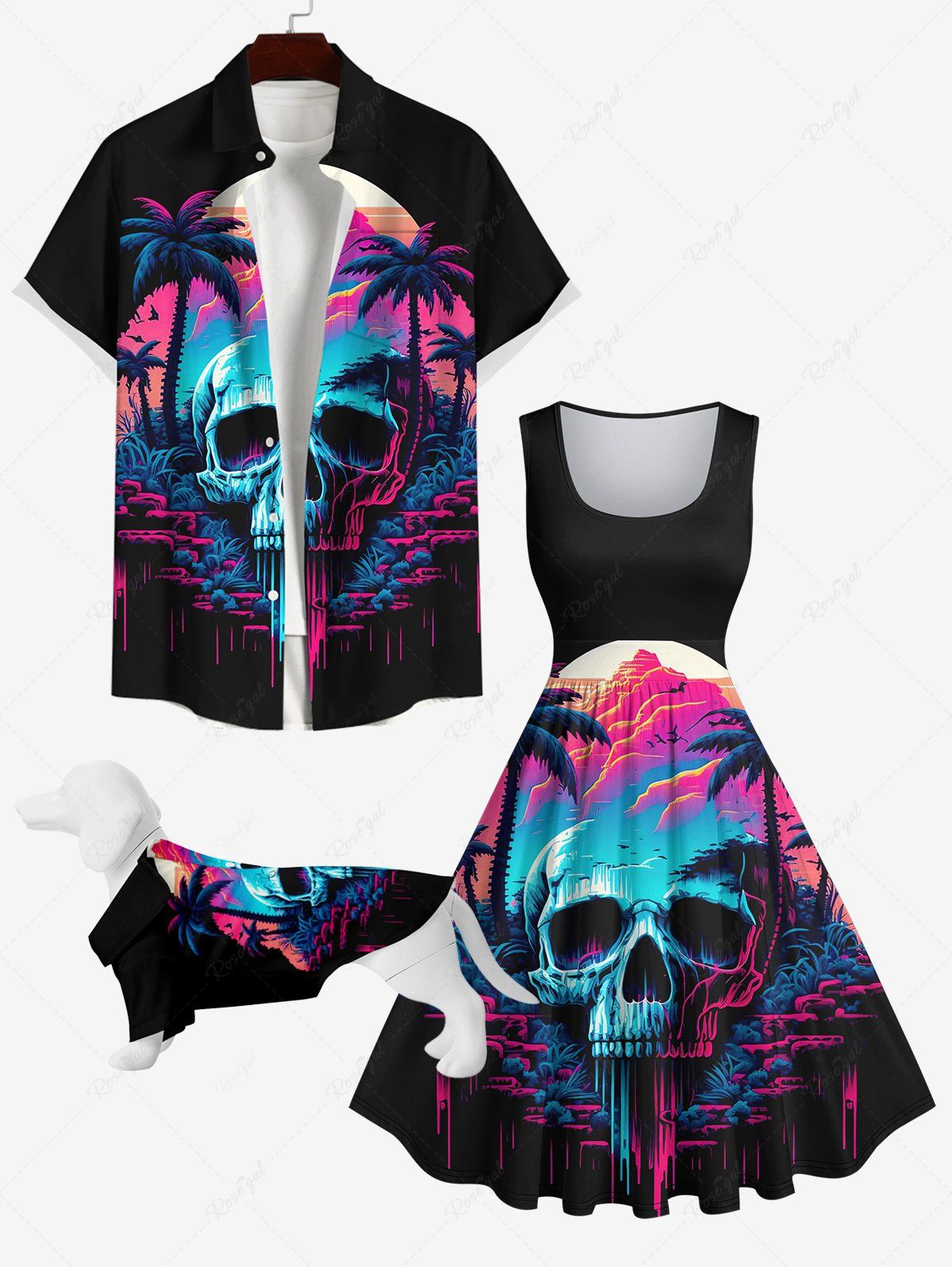 Buy Skull Cave Coconut Tree Mountain Print Hawaii Dog And Owner Matching Outfits  