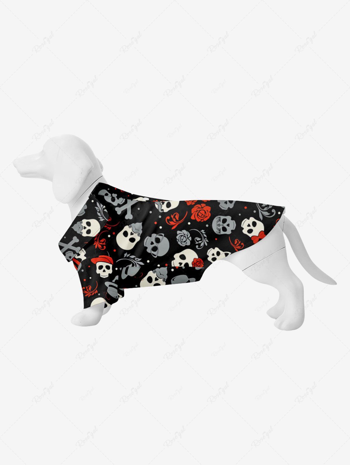 Shop Pet's Skulls Hat Bowknot Rose Flowers Print Shirt  