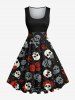 Skulls Hat Bowknot Rose Flowers Print Plus Size Matching Outfit For Couples -  