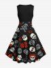 Skulls Hat Bowknot Rose Flowers Print Plus Size Matching Outfit For Couples -  