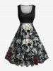 Costume D'Halloween à Fleurs et Crânes en 3D pour Couples - Noir 
