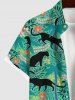 Plus Size Tropical Leaf Flower Leopard Print Buttons Pocket Hawaii Shirt For Men -  