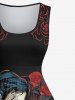 Plus Size Skeleton Lovers Rose Flower Print Vintage Swing A Line Dress -  