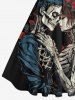 Plus Size Skeleton Lovers Rose Flower Print Vintage Swing A Line Dress -  