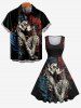 Plus Size Skeleton Lovers Rose Flower Print Vintage Swing A Line Dress -  