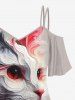 Plus Size Cold Shoulder Painting Cat Print Cami T-shirt -  