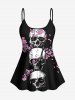 Plus Size Skull Floral Print Boyleg Tankini Swimsuit (Adjustable Shoulder Strap) -  