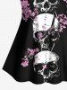 Plus Size Skull Floral Print Boyleg Tankini Swimsuit (Adjustable Shoulder Strap) -  