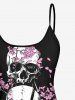 Plus Size Skull Floral Print Boyleg Tankini Swimsuit (Adjustable Shoulder Strap) -  