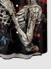 Plus Size Skeleton Lovers Rose Flower Print Button Pocket Shirt For Men -  