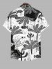Plus Size Tropical Coconut Tree Fish Print Hawaii Button Pocket Shirt For Men -  