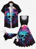 Pet's Skull Cave Mountain Coconut Tree Print Ombre Hawaii Button Shirt -  